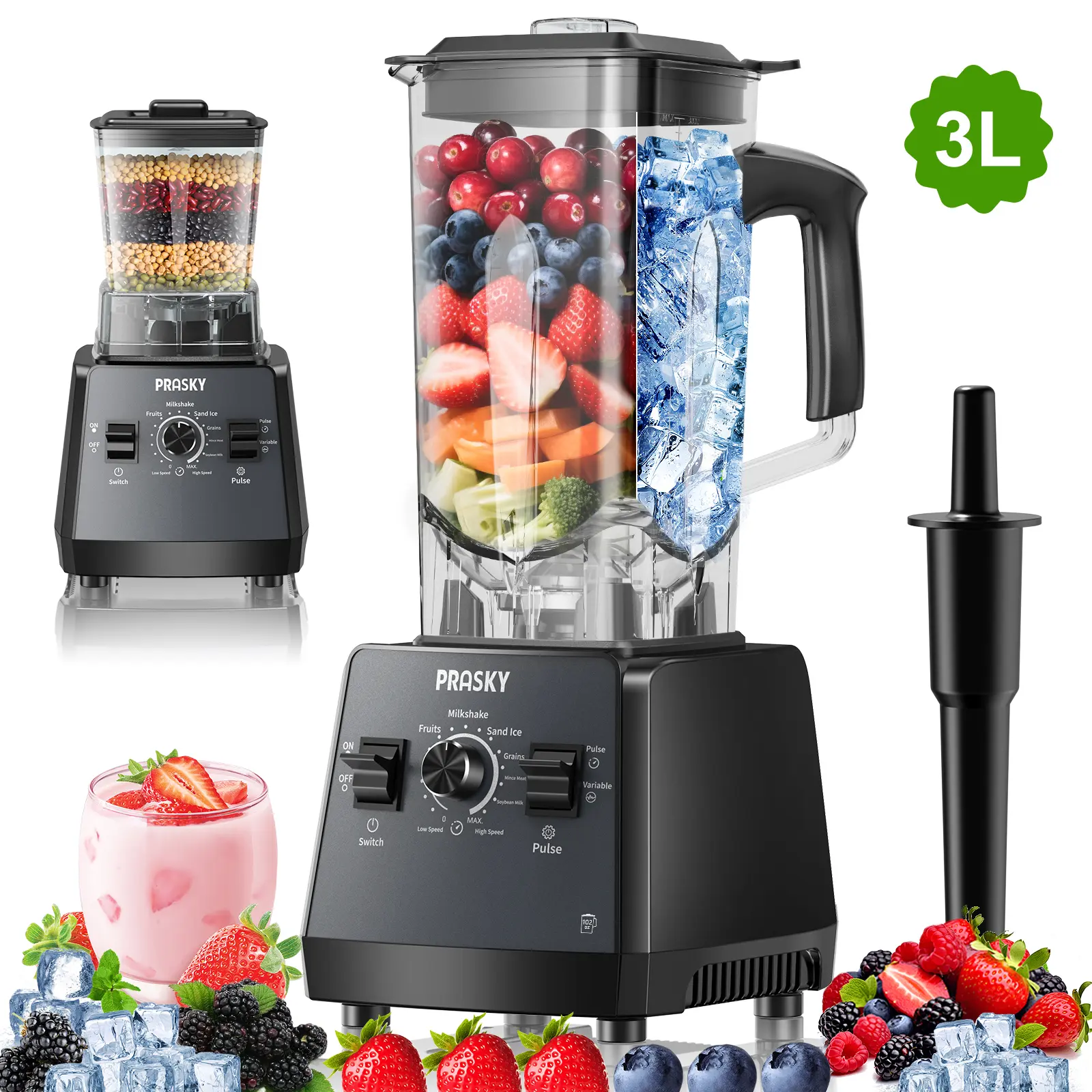 PRASKY BK-688 Licuadora de 68 oz, 2 recipientes