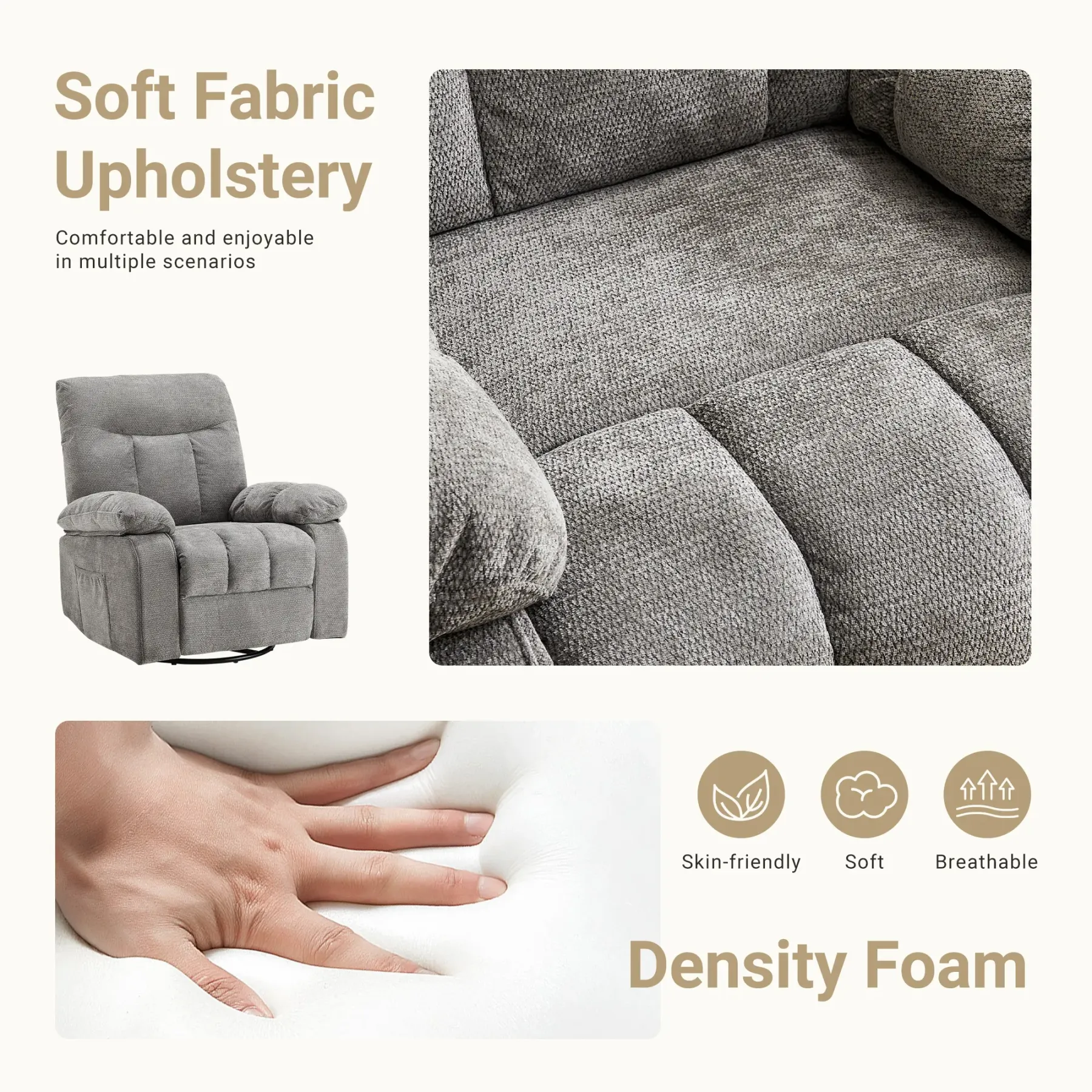 Sillón reclinable y mecedora DUMOS con masaje y calefacción