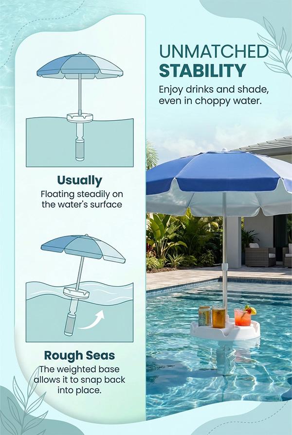Floating Pool Umbrella with Bar and Base, Portable Pool Bar Table Umbrellas with Cup Holder & Phone Stand, Floating Poolside Shade, Included Easy Carry Bag, for Inside of Pool, Swimming Area, Lake House, Beach, #Summervibes Floating Pool Umbrella with Bar and Base, Portable Pool Bar Table Umbrellas with Cup Holder & Phone Stand, Floating Poolside Shade, Included Easy Carry Bag, for Inside of Pool, Swimming Area, Lake House, Beach, #Summervibes