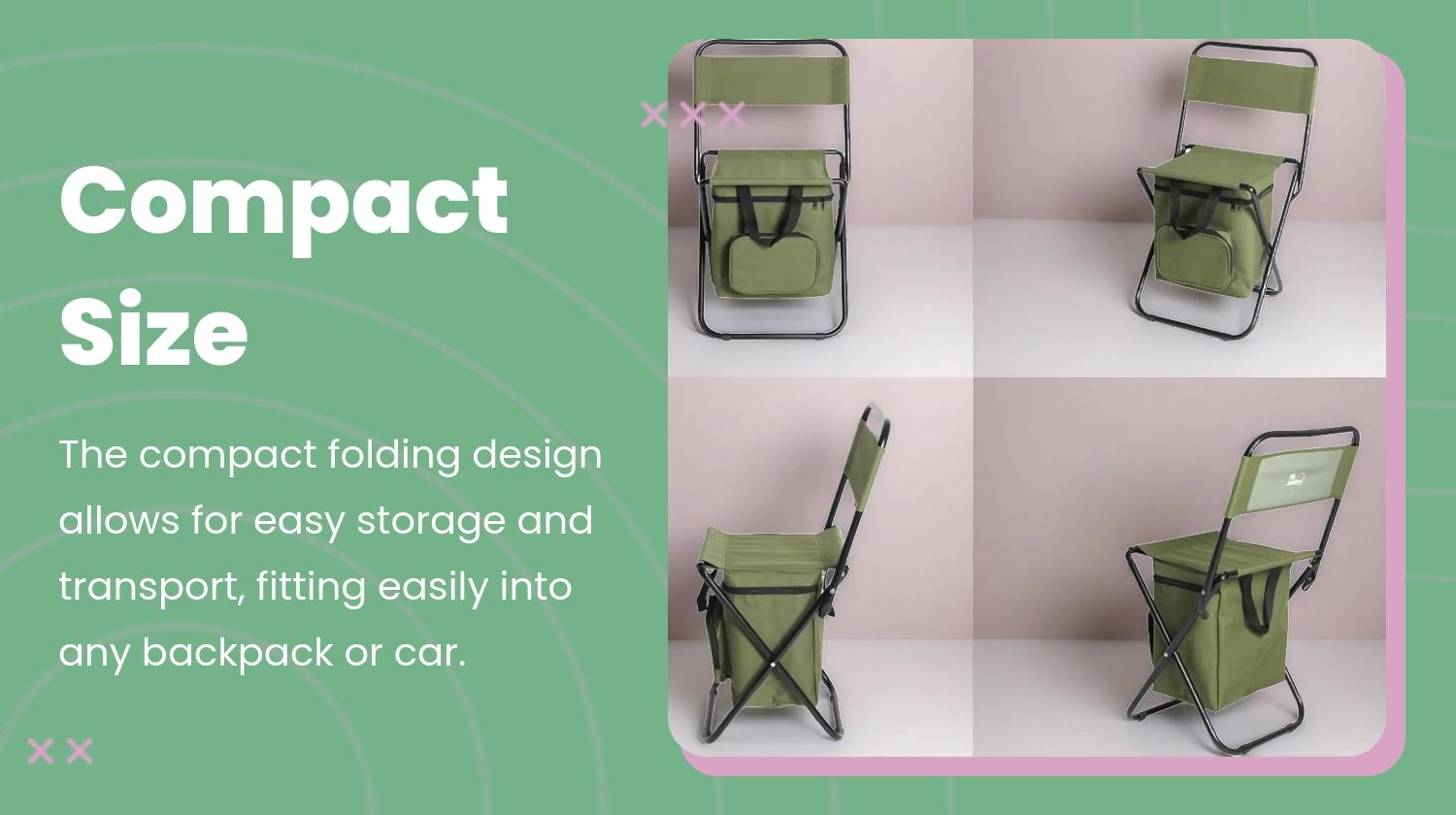 Portable Fishing Chair with Ice Bag, Fishing Chair with Cooler Bag, Compact Fishing Stool, Foldable Camping Chair Compact Foldable Camping Chair, Durable Oxford Fabric Outdoor Chair, Holds Up to 440 Lbs, Suitable Travel、 Camping 、Hunting 、Hiking