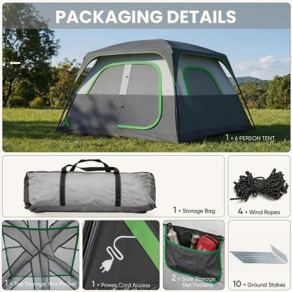 Tienda de campaña familiar para 6 personas, impermeable y resistente al viento, con amplio interior; tienda tipo cabaña de fácil montaje con ventanas de malla y claraboyas; tienda portátil para actividades al aire libre, acampada en coche, senderismo y pe