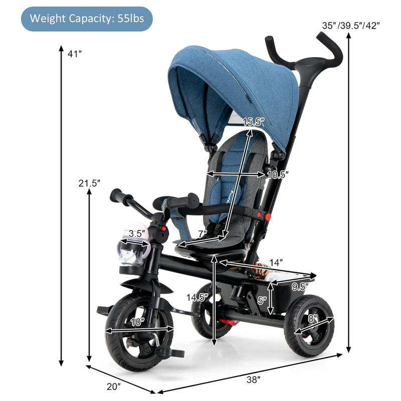 Triciclo Costzon para niños pequeños: con barra de empuje extraíble, asiento reversible, ruedas de EVA, toldo ajustable, portavasos y espacio de almacenamiento. Regalo para el Día de la Madre. ¡Ambiente veraniego!