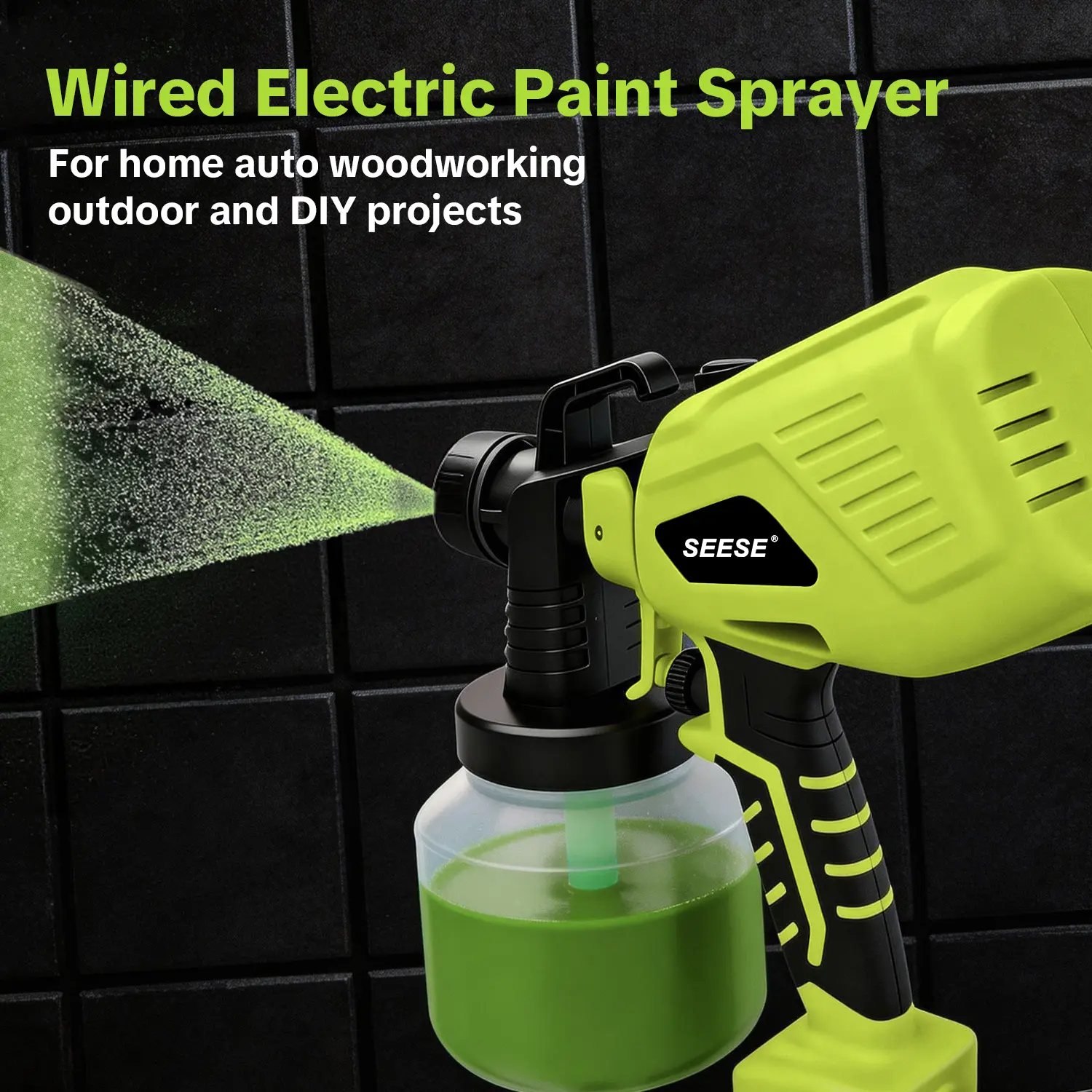 Pulverizador de pintura SEESE, equipado con una pistola de gran capacidad de 1200 ml y accesorios de limpieza; cuenta con control de flujo ajustable, 4 boquillas y 3 modos de pulverización. Fácil de limpiar y adecuado para pintar muebles, vallas, paredes,