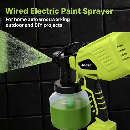 Pulverizador de pintura SEESE, equipado con una pistola de gran capacidad de 1200 ml y accesorios de limpieza; cuenta con control de flujo ajustable, 4 boquillas y 3 modos de pulverización. Fácil de limpiar y adecuado para pintar muebles, vallas, paredes,