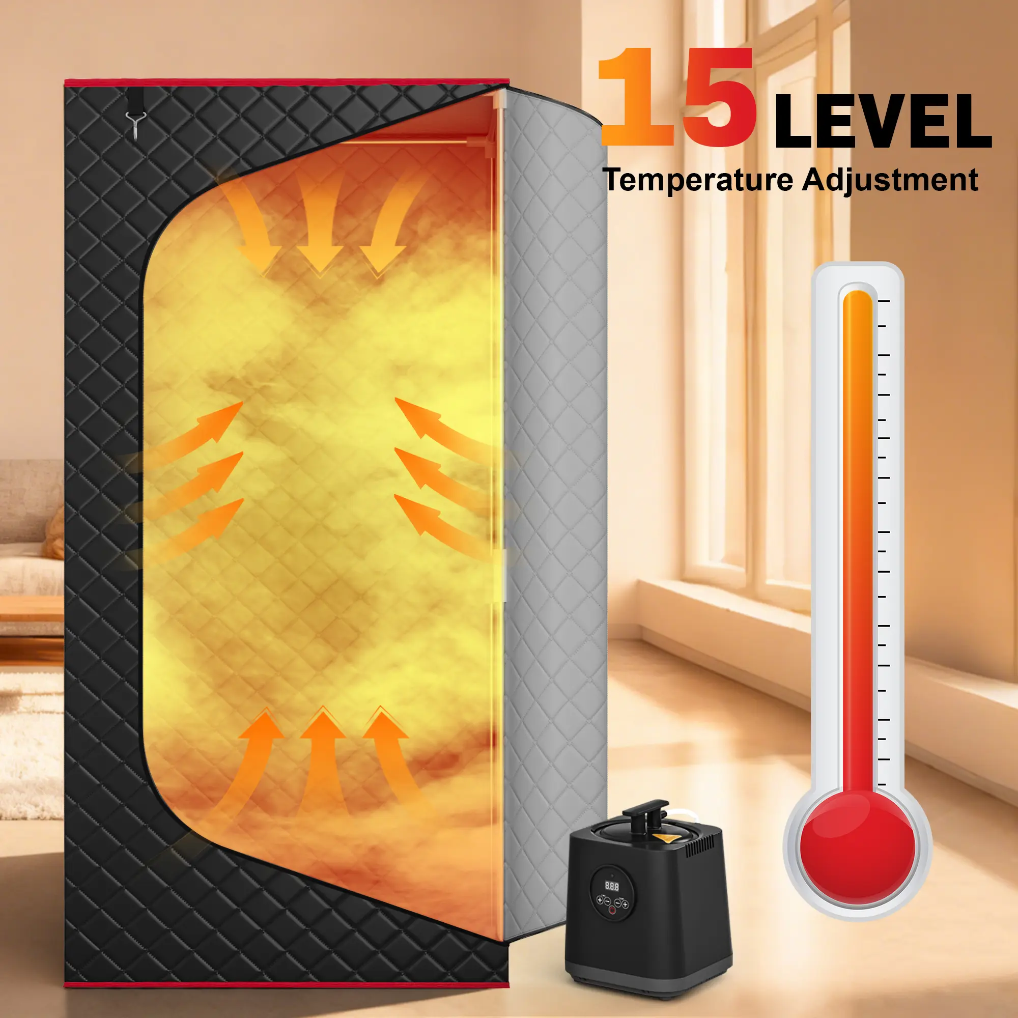 Cabina de sauna portátil TEHANLD para el hogar, sauna de vapor personal con generador de vapor de 3,0 L y 1200 W, tienda de sauna plegable para interiores, spa de sauna seca de cuerpo completo.