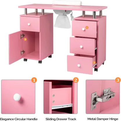 Mesa de manicura OmySalon con colector de polvo y ruedas con bloqueo
