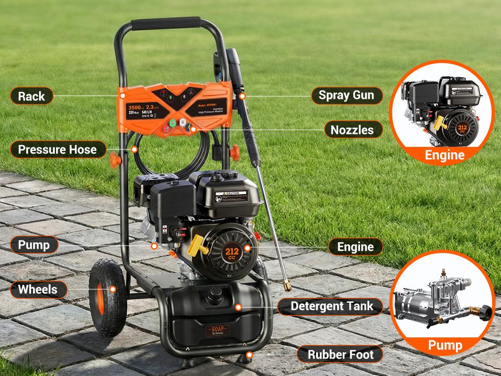 Efurden Gas Powered Pressure Washer 3500 PSI, 2.3 GPM Heavy Duty High Power Washer,209CC 7HP Engine with 25Ft Pressure Hose, Axial Aluminum Pump, Soap Tank, 4 Quick Connect Nozzle Efurden Gas Powered Pressure Washer 3500 PSI, 2.3 GPM Heavy Duty High Power Washer,209CC 7HP Engine with 25Ft Pressure Hose, Axial Aluminum Pump, Soap Tank, 4 Quick Connect Nozzle
