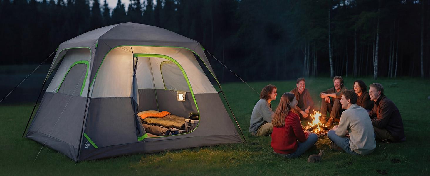6 Person Waterproof & Windproof Family Camping Tent with Large Interior, Easy Setup Cabin Tent with Mesh Windows & Skylights, Portable Outdoor Tent for Car Camping, Hiking, Fishing