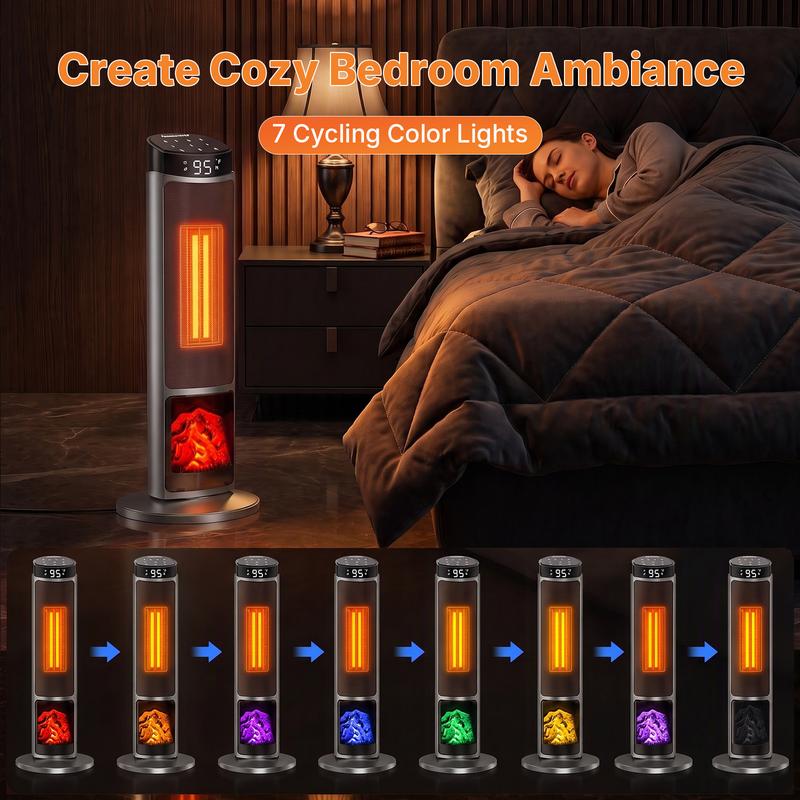 Calefactor Sweetcrispy de 23 pulgadas, calefactor eléctrico de 1500 W con temporizador de 12 horas, 4 modos, oscilación de 70°, termostato (50-95 °F), calentamiento rápido y bloqueo de seguridad para niños.