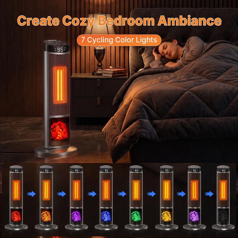 Calefactor Sweetcrispy de 23 pulgadas, calefactor eléctrico de 1500 W con temporizador de 12 horas, 4 modos, oscilación de 70°, termostato (50-95 °F), calentamiento rápido y bloqueo de seguridad para niños.