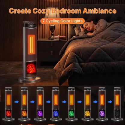 Calefactor Sweetcrispy de 23 pulgadas, calefactor eléctrico de 1500 W con temporizador de 12 horas, 4 modos, oscilación de 70°, termostato (50-95 °F), calentamiento rápido y bloqueo de seguridad para niños.