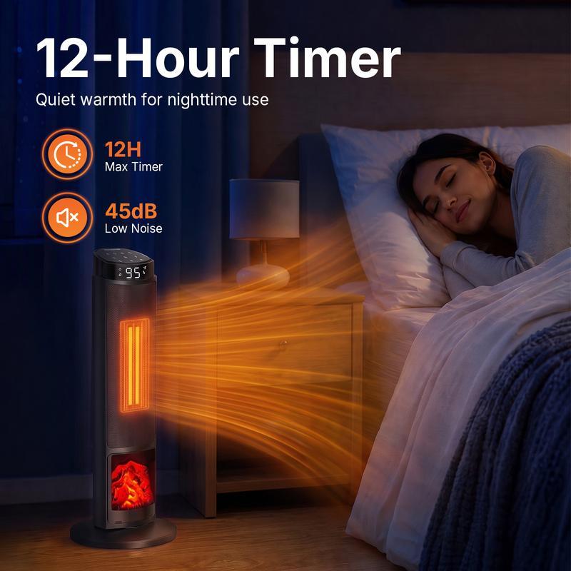 Calefactor Sweetcrispy de 23 pulgadas, calefactor eléctrico de 1500 W con temporizador de 12 horas, 4 modos, oscilación de 70°, termostato (50-95 °F), calentamiento rápido y bloqueo de seguridad para niños.