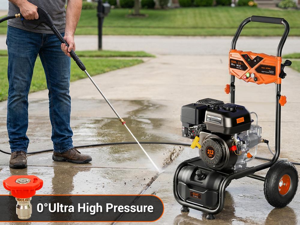 Efurden Gas Powered Pressure Washer 3500 PSI, 2.3 GPM Heavy Duty High Power Washer,209CC 7HP Engine with 25Ft Pressure Hose, Axial Aluminum Pump, Soap Tank, 4 Quick Connect Nozzle Efurden Gas Powered Pressure Washer 3500 PSI, 2.3 GPM Heavy Duty High Power Washer,209CC 7HP Engine with 25Ft Pressure Hose, Axial Aluminum Pump, Soap Tank, 4 Quick Connect Nozzle