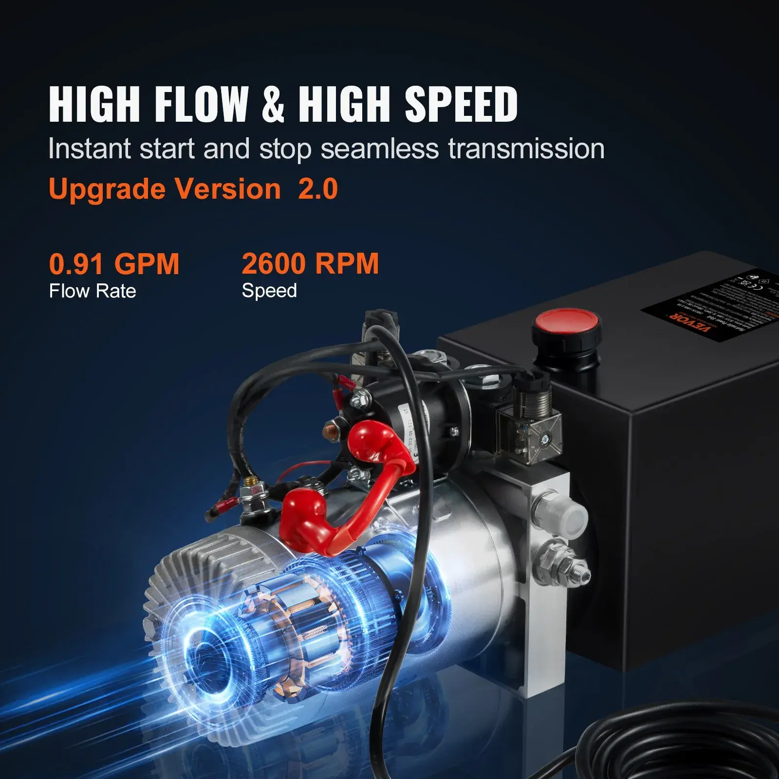Bomba hidráulica VEVOR, unidad de potencia hidráulica de 6 cuartos de galón, bomba de doble efecto para remolque volquete, caudal de 0,91 GPM, presión máxima de alivio de 3200 PSI, bomba hidráulica de 12 V CC para remolque volquete y elevación de vehículo