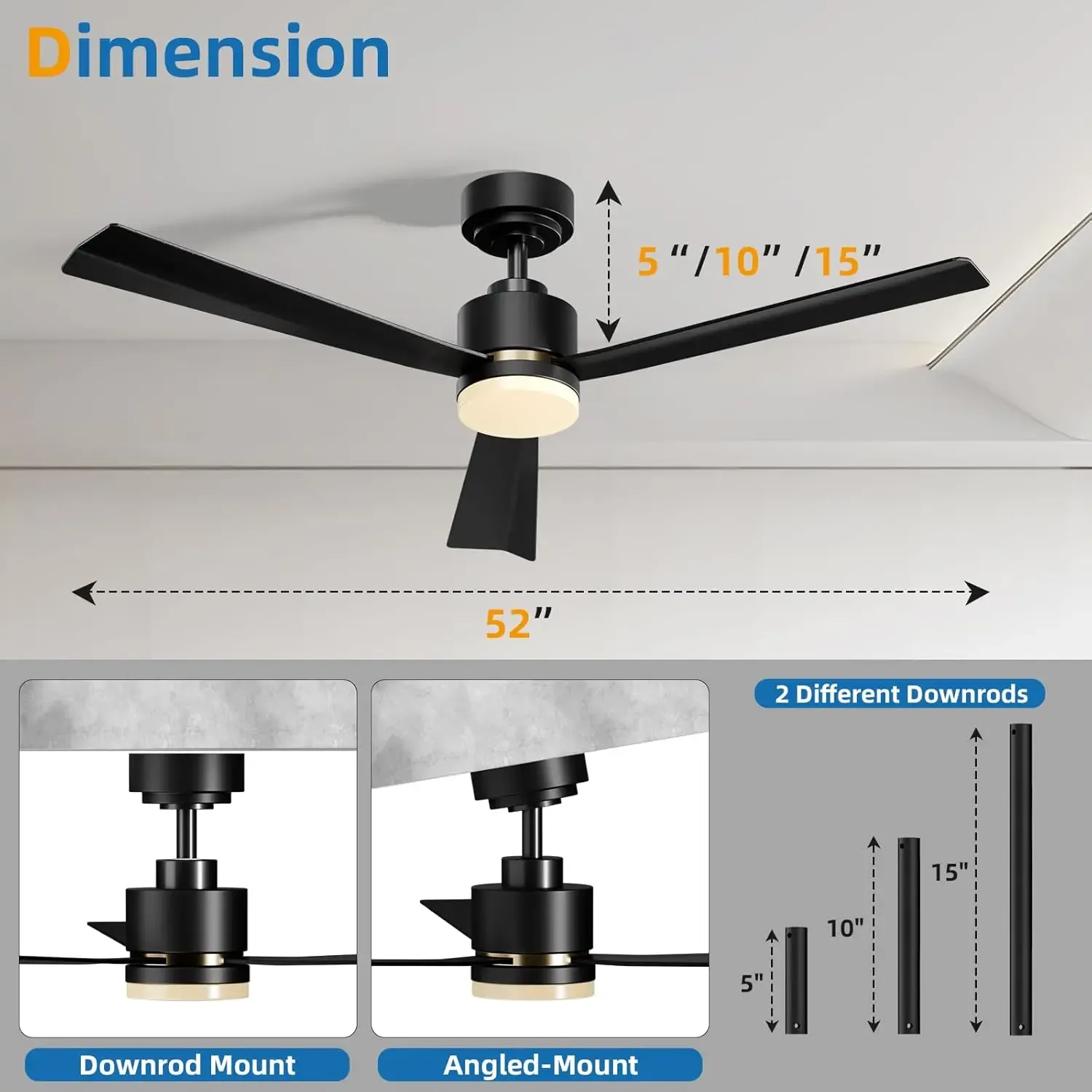 Ventilador de techo de perfil bajo de 52 pulgadas con luz y control remoto