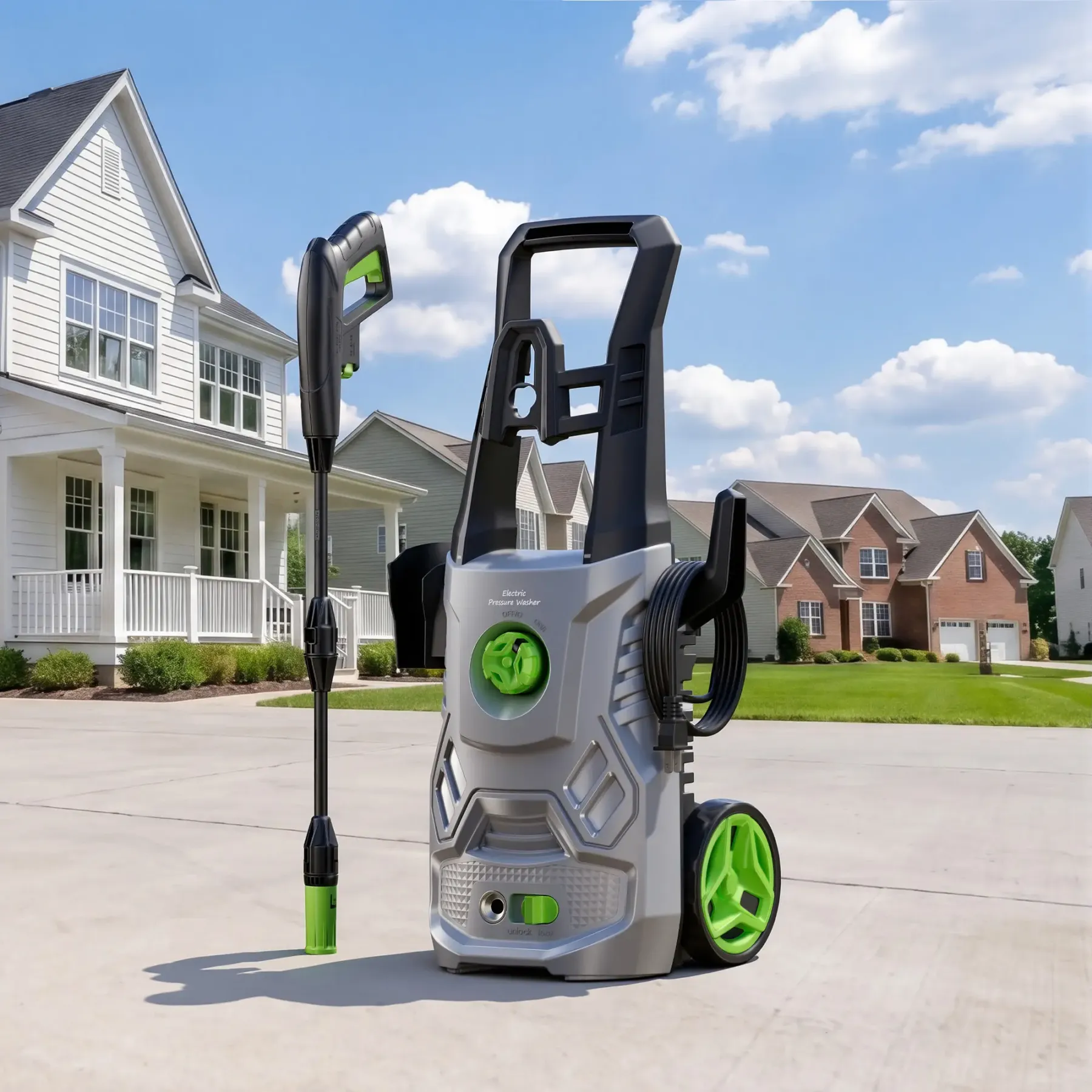Hidrolavadora eléctrica de 2600 PSI y 2,6 GPM con cañón de espuma para limpieza de automóviles, entradas de vehículos, terrazas, cercas, patios y exteriores; incluye 3 longitudes de lanza; limpiadora a presión portátil de 1600 W.