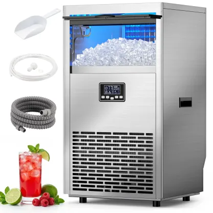 Máquina de hielo comercial COWSAR V2.0, capacidad de 100 libras, dos métodos de suministro de agua, autolimpieza, temporizador de 24 horas, cesta de 33 libras; fabricada en acero inoxidable, ideal para escuelas, hogares, bares y vehículos recreativos (RV)