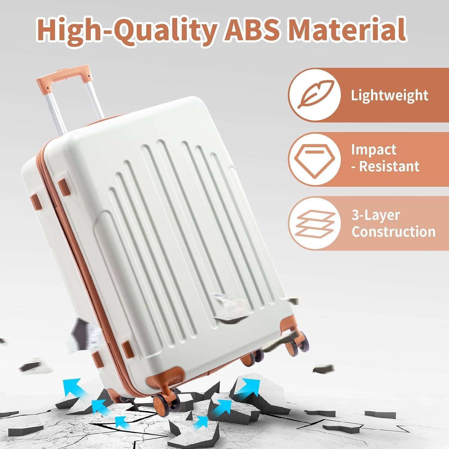 【Summervibes】Ubesgoo Luggage Sets 3 Piece, ABS Hardside Suitcase Set with Double Spinner Wheels & TSA Lock for Travel Business, 3-Piece Set (20/24/28)