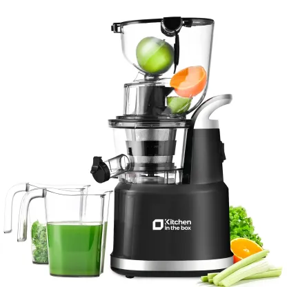 KITCHEN IN THE BOX Extractor de jugos de prensado en frío, extractor lento de masticación con doble tubo de alimentación, pulpa seca, alto rendimiento de jugo, libre de BPA.