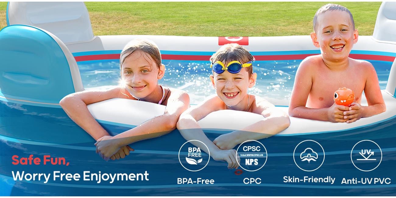 QPAU Inflatable Swimming Pool, Full-Sized Blow Up Pools with Seats and Backrests, Kiddie Pool for Outdoor & Backyard, for Family Summer Time Fun, Jelly Blue QPAU Inflatable Swimming Pool, Full-Sized Blow Up Pools with Seats and Backrests, Kiddie Pool for Outdoor & Backyard, for Family Summer Time Fun, Jelly Blue