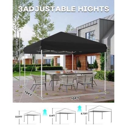 Carpa plegable pop-up 3x3 m (10x10 ft) con montaje rápido por botón - 3 alturas ajustables - 4 sacos de arena + pared lateral + bolsa con ruedas, Blanco/Azul/Verde