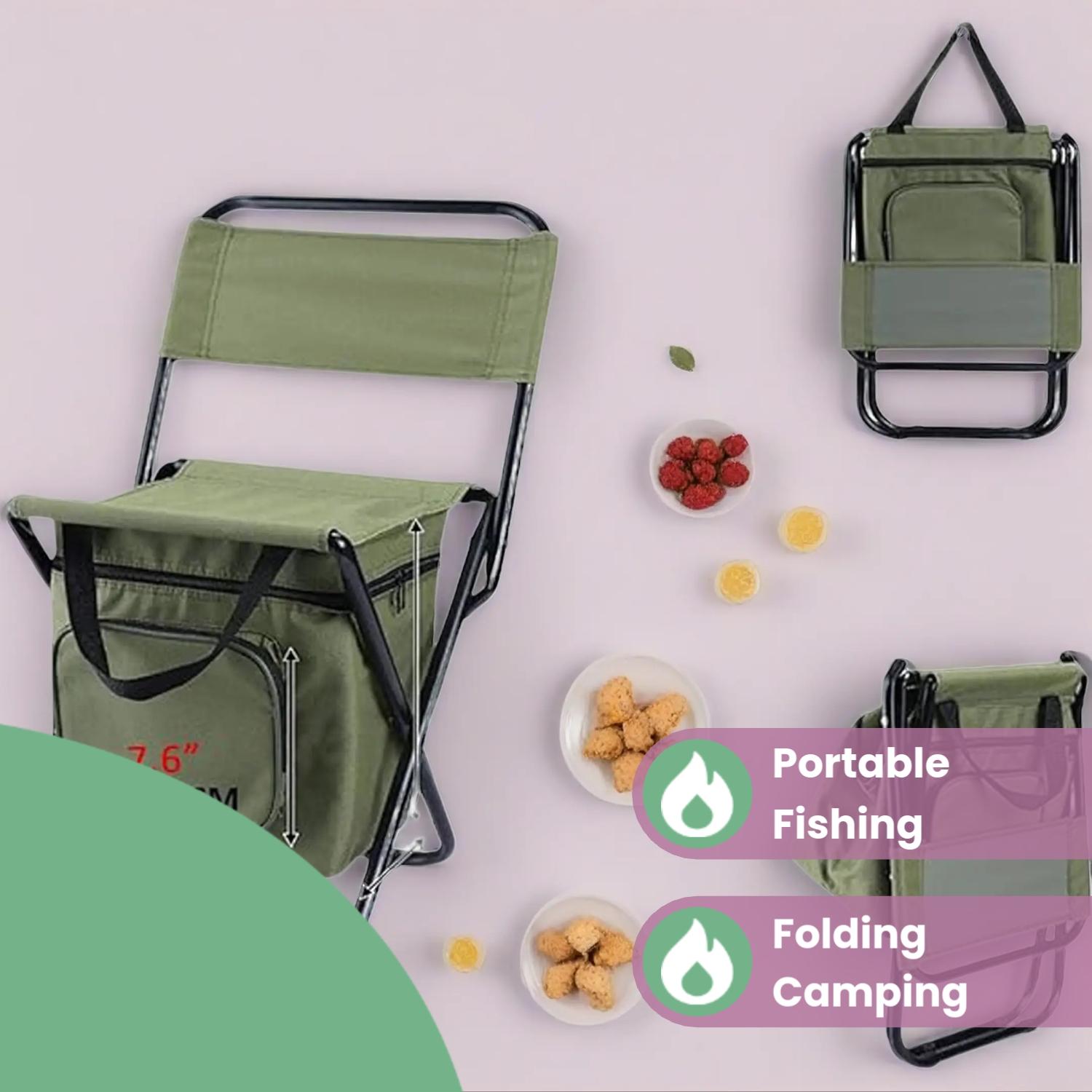Portable Fishing Chair with Ice Bag, Fishing Chair with Cooler Bag, Compact Fishing Stool, Foldable Camping Chair Compact Foldable Camping Chair, Durable Oxford Fabric Outdoor Chair, Holds Up to 440 Lbs, Suitable Travel、 Camping 、Hunting 、Hiking