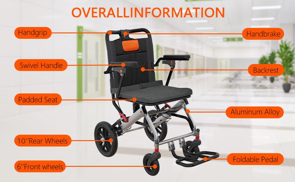 【GARVEE】Lightweight Folding Wheelchair for Seniors with Aviation Aluminum Frame, Flip Armrests, Secure Brakes, Spacious Seating, Ideal for Safe Transfers Indoors and Outdoors in Gray Orange 【GARVEE】Lightweight Folding Wheelchair for Seniors with Aviation Aluminum Frame, Flip Armrests, Secure Brakes, Spacious Seating, Ideal for Safe Transfers Indoors and Outdoors in Gray Orange