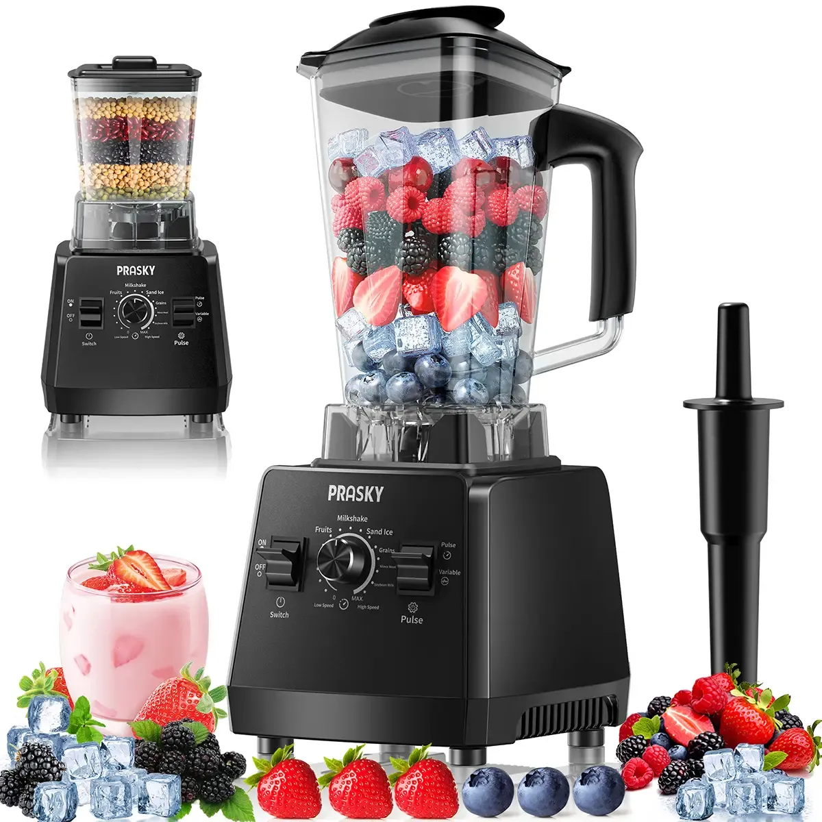 PRASKY BK-688 Licuadora de 68 oz, 2 recipientes