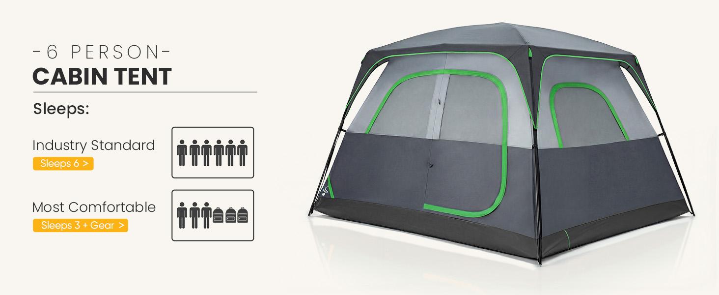 6 Person Waterproof & Windproof Family Camping Tent with Large Interior, Easy Setup Cabin Tent with Mesh Windows & Skylights, Portable Outdoor Tent for Car Camping, Hiking, Fishing