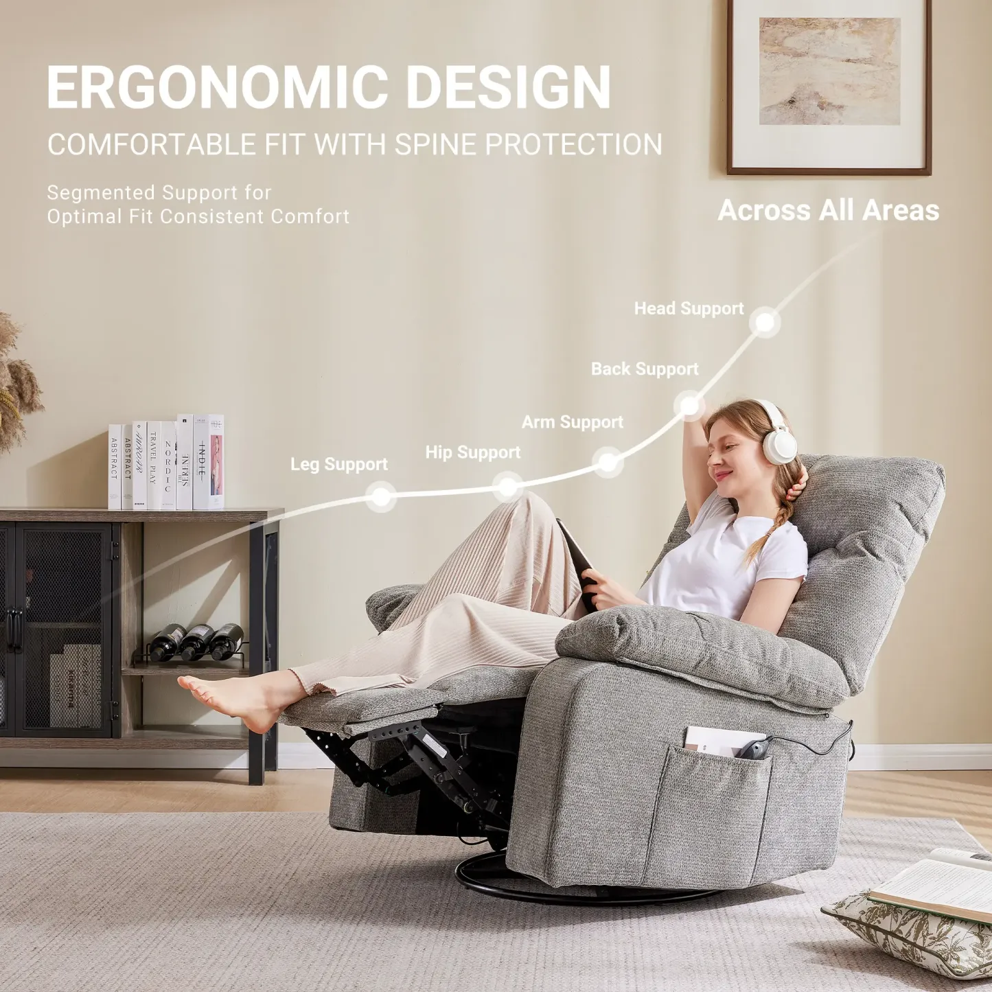 Sillón reclinable y mecedora DUMOS con masaje y calefacción