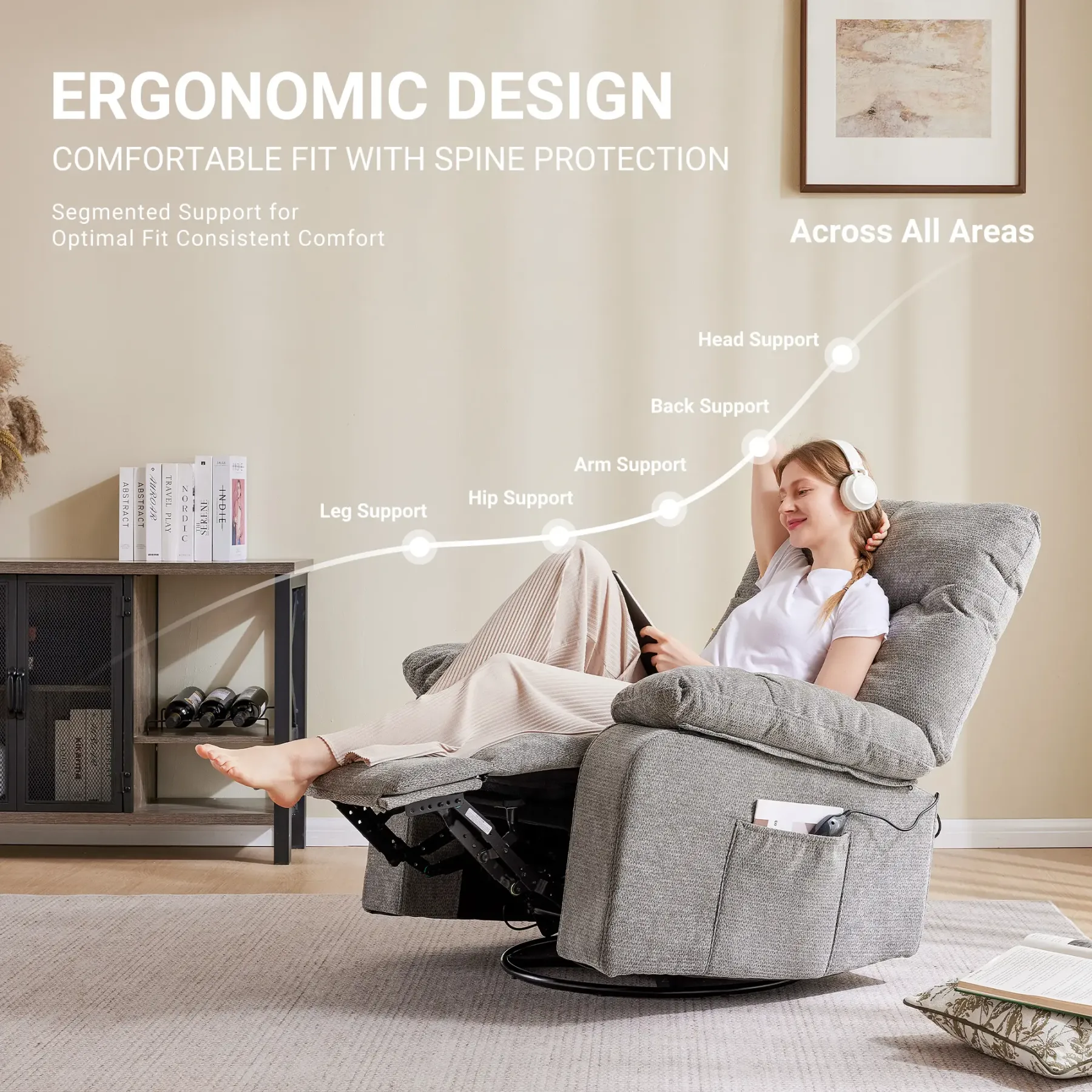 Sillón reclinable y mecedora DUMOS con masaje y calefacción
