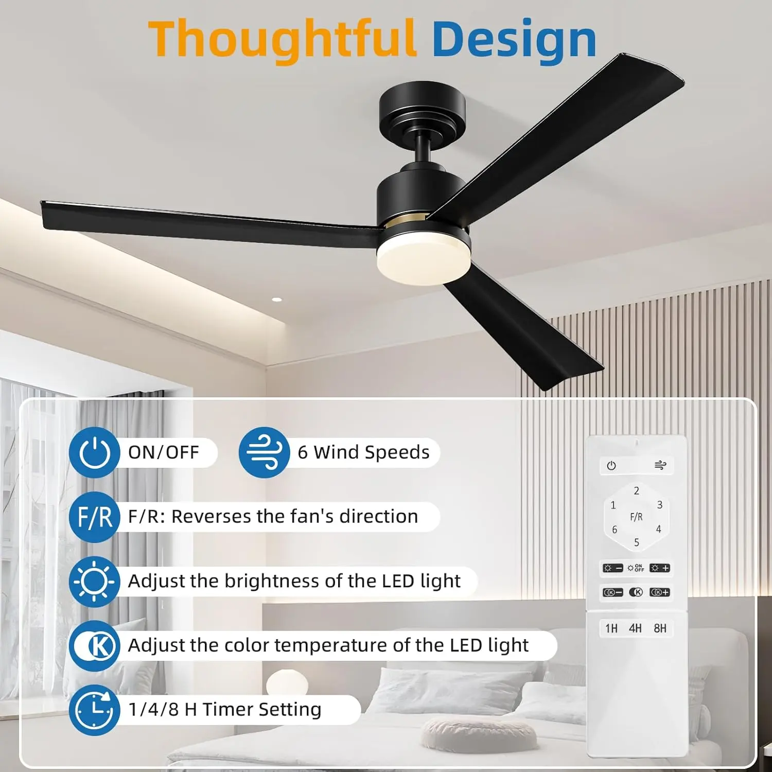Ventilador de techo de perfil bajo de 52 pulgadas con luz y control remoto