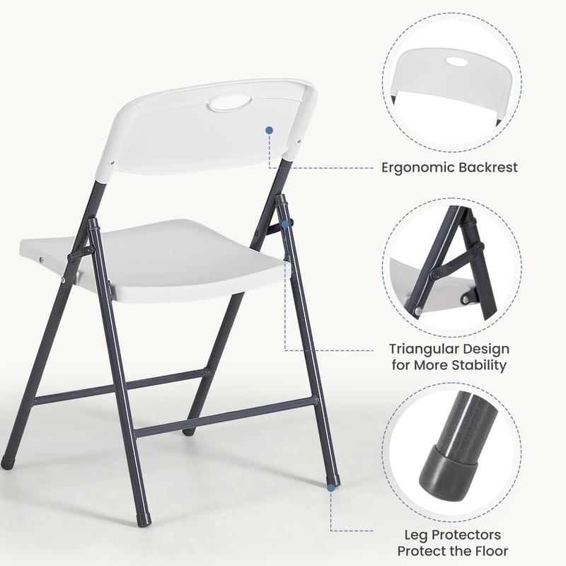 Silla plegable de plástico resistente Sweetcrispy, respaldo ergonómico, capacidad de carga de 330 lb, apilable y portátil, para el hogar, fiestas y uso en interiores y exteriores.