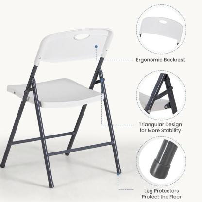 Silla plegable de plástico resistente Sweetcrispy, respaldo ergonómico, capacidad de carga de 330 lb, apilable y portátil, para el hogar, fiestas y uso en interiores y exteriores.