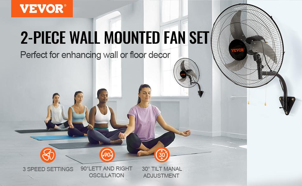 VEVOR Oscillating Wall Mount Fan, Summervibes,Summervibes, 20 Inch, 3-speed High Velocity Max. 4650 CFM Industrial Wall Fan, Commercial or Residential for Warehouse, Greenhouse, Workshop, Patio, Basement, Black, Adjustable Room Fan, Outdoor Cooling Fan