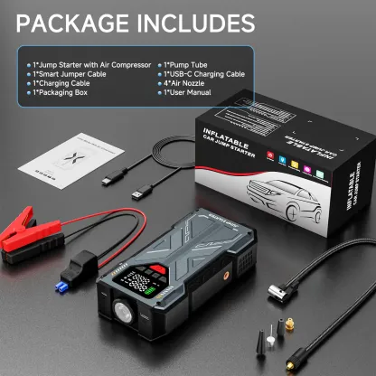 Arrancador portátil para coche y compresor de aire Geeneu de 16800 mAh