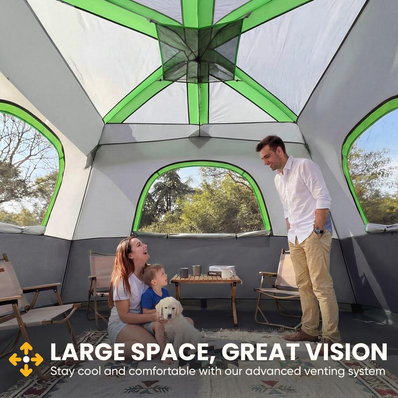 Tienda de campaña familiar para 6 personas, impermeable y resistente al viento, con amplio interior; tienda tipo cabaña de fácil montaje con ventanas de malla y claraboyas; tienda portátil para actividades al aire libre, acampada en coche, senderismo y pe