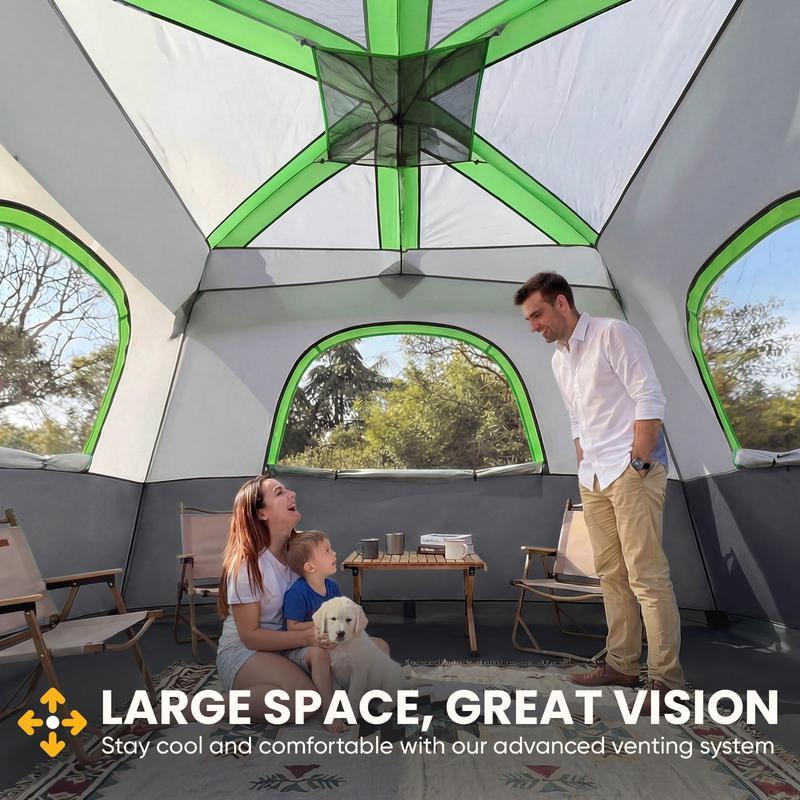 Tienda de campaña familiar para 6 personas, impermeable y resistente al viento, con amplio interior; tienda tipo cabaña de fácil montaje con ventanas de malla y claraboyas; tienda portátil para actividades al aire libre, acampada en coche, senderismo y pe