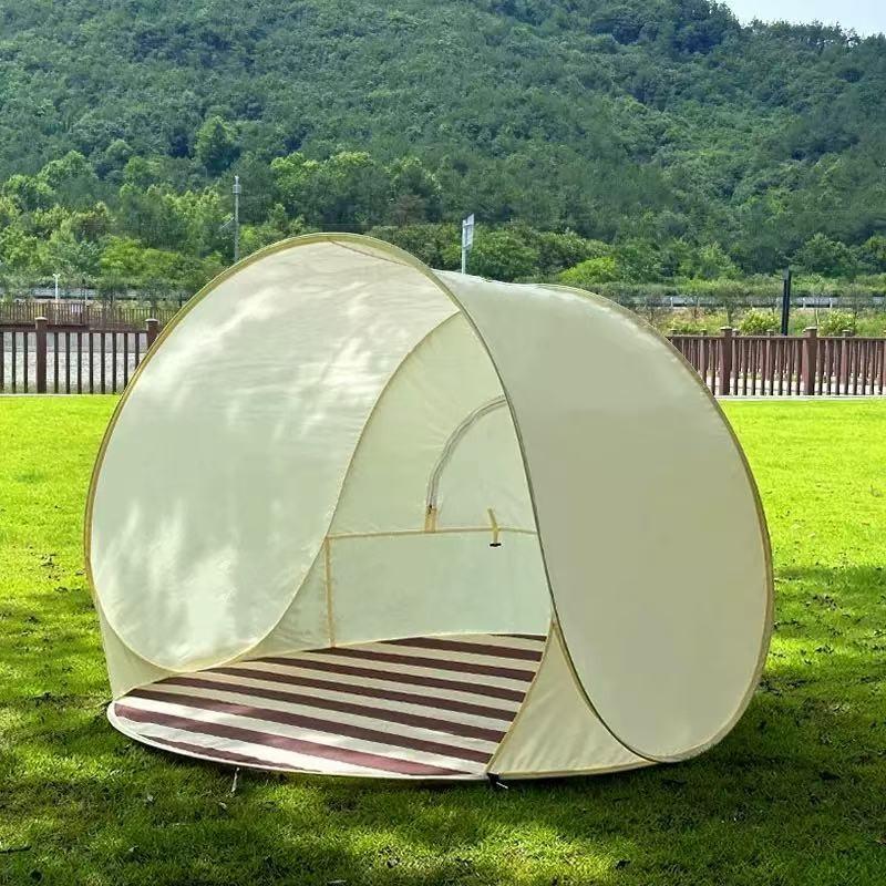 Tienda de playa desplegable sin montaje, toldo portátil de doble capa con protección solar, refugio instantáneo para pícnic, parque, acampada y uso familiar al aire libre.