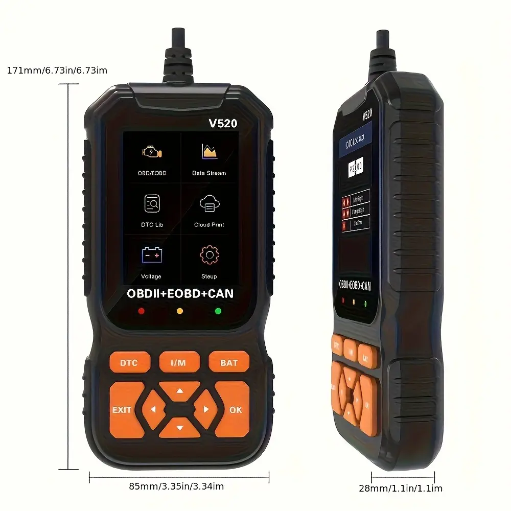 Escáner OBD2 profesional para mecánica con datos en tiempo real y lector de códigos de diagnóstico OBDII (para luz de "Check Engine"), impresión en la nube y modo de interfaz dual.