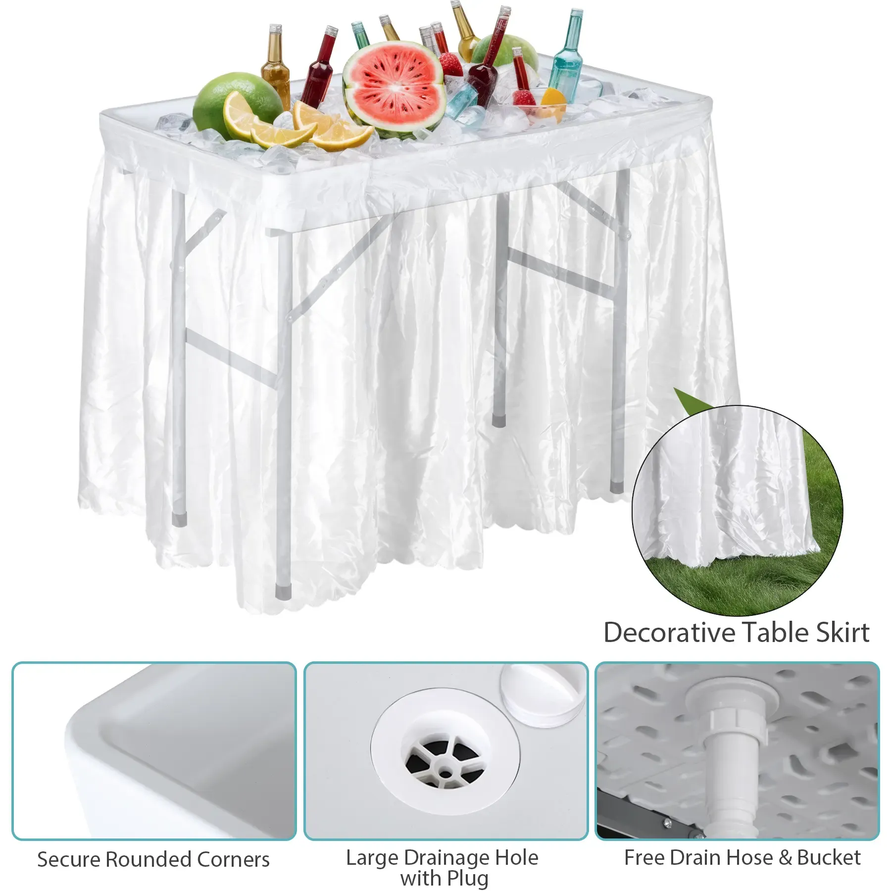 Estación de preparación exterior multiusos Segawe All-in-1: mesa exterior ligera, mesa plegable portátil de PE y acero con patas plegables, fregaderos dobles, grifo, rejilla, capacidad de 660 lb, limpieza de pescado, muebles de patio esenciales para barba