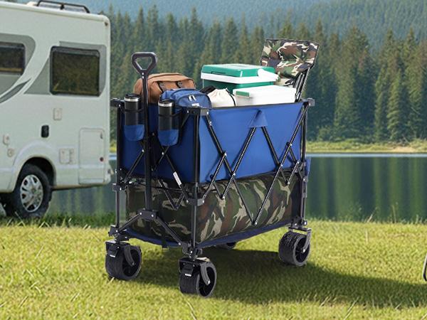 【Deals For You】DUMOS 320L Heavy Duty Collapsible Outdoor Double-Decker Wagon - 440 lbs Capacity, Brakes, Flexible Handle, All-Terrain Big Wheels, Compact Pack & Foldable for Grocery, Camping, Collapsible Wagon, Heavy Duty Wagon