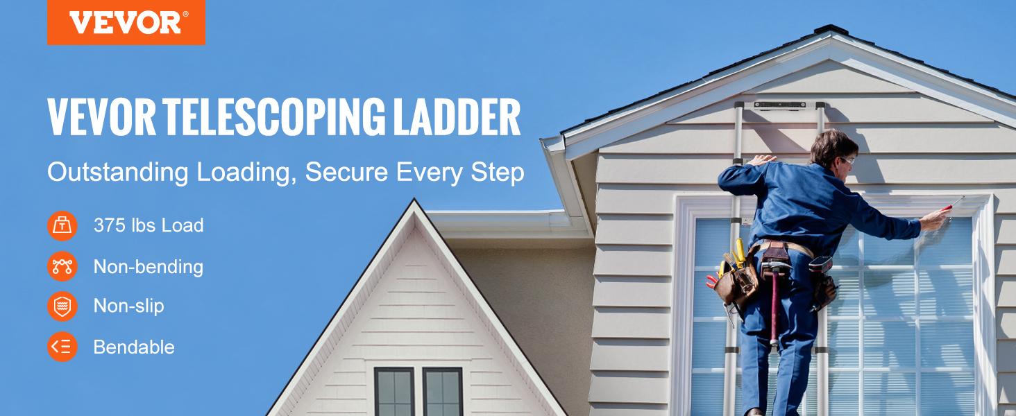 VEVOR Telescoping Ladder, Summervibes,Summervibes, Aluminum One-button Retraction Collapsible Extension Ladder, Capacity with Non-slip Feet, Portable Multi-purpose Compact Ladder for Home, RV, Loft, ANSI Liste VEVOR Telescoping Ladder, Summervibes,Summervibes, Aluminum One-button Retraction Collapsible Extension Ladder, Capacity with Non-slip Feet, Portable Multi-purpose Compact Ladder for Home, RV, Loft, ANSI Liste