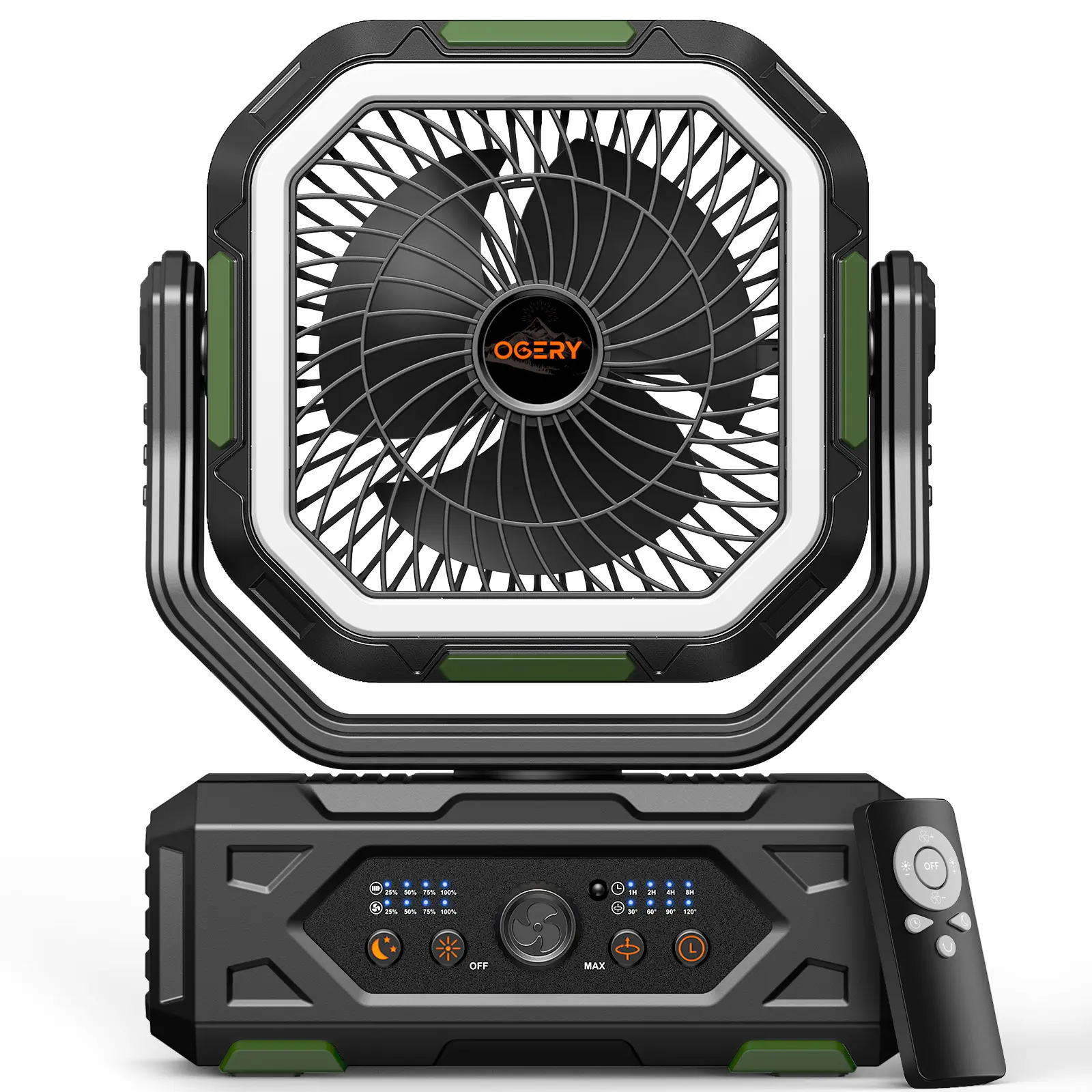 OGERY 2026 — Ventilador de camping mejorado, recargable de 30.000 mAh con luces LED y giro de 270°; ventilador de mesa oscilante con control remoto, ideal para tiendas de campaña, viajes, el hogar y actividades al aire libre — summerwins