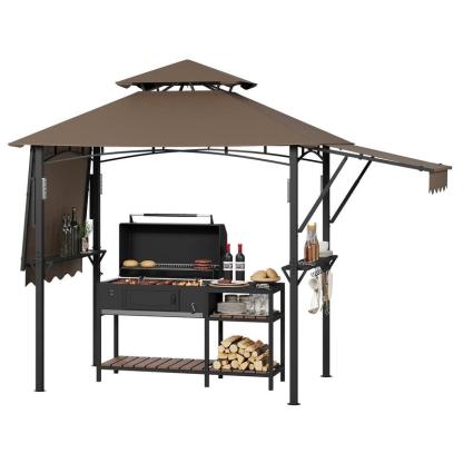 Cenador para barbacoas Gaomon de 8 x 5 pies — Toldo parasol para patio exterior con techo ventilado de doble nivel, toldos laterales dobles ajustables, 2 estantes prácticos, ganchos, gancho para luz de techo, patas reforzadas y estructura de acero resiste