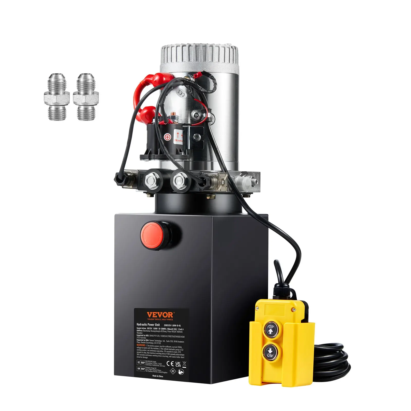 Bomba hidráulica VEVOR, unidad de potencia hidráulica de 6 cuartos de galón, bomba de doble efecto para remolque volquete, caudal de 0,91 GPM, presión máxima de alivio de 3200 PSI, bomba hidráulica de 12 V CC para remolque volquete y elevación de vehículo