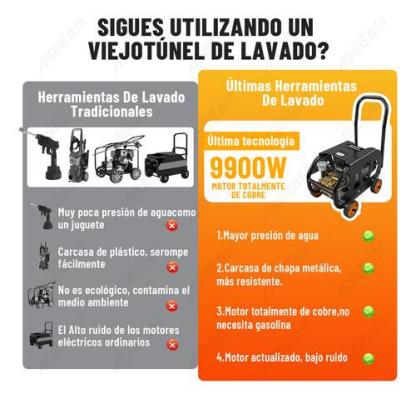 Hidrolavadora Eléctrica Profesional Potente 9900w Portátil Negro 50 Hz/60 Hz