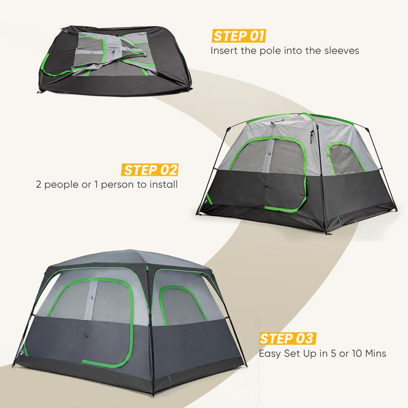 Tienda de campaña familiar para 6 personas, impermeable y resistente al viento, con amplio interior; tienda tipo cabaña de fácil montaje con ventanas de malla y claraboyas; tienda portátil para actividades al aire libre, acampada en coche, senderismo y pe