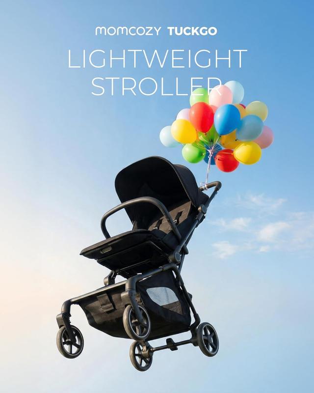 Cochecito de viaje ligero Momcozy TuckGo: plegado con un solo clic para niños de 6 meses a 3 años, almacenamiento inferior de 33 litros, diseño compacto ideal para viajes en avión, bolsa de viaje incluida, reclinado en 3 posiciones, capota con protección 