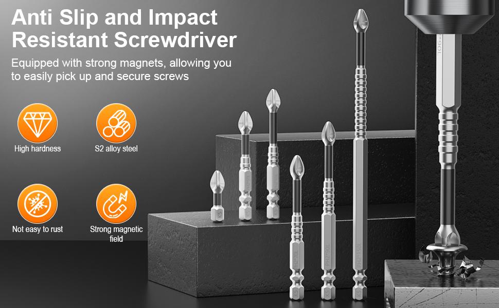 ADESKE PH2 Magnetic Screwdriver Bit Set 9PCS &ndash; Impact Resistant S2 Steel Bits, Non-Slip Electric Screwdriver Drill Bits, 1/4" Hex, 25-150mm